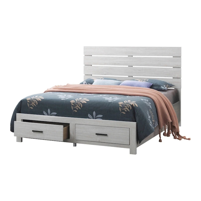 Rustic Platform Storage Bed with 2 Drawers & Slatted Headboard, Queen/King