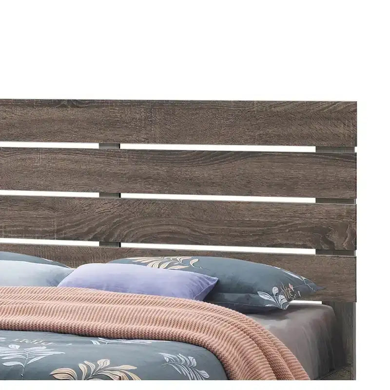Rustic Platform Storage Bed with 2 Drawers & Slatted Headboard, Queen/King