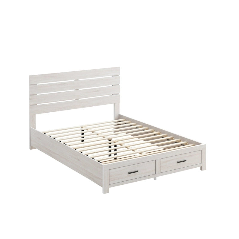 Rustic Platform Storage Bed with 2 Drawers & Slatted Headboard, Queen/King