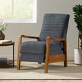 Mid-Century Modern Push-Back Recliner Chair, Channel Stitch, Rubberwood Frame