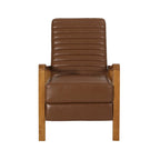 Mid-Century Modern Push-Back Recliner Chair, Channel Stitch, Rubberwood Frame