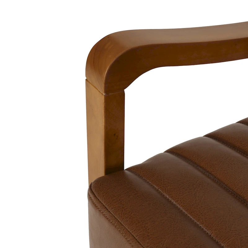 Mid-Century Modern Push-Back Recliner Chair, Channel Stitch, Rubberwood Frame