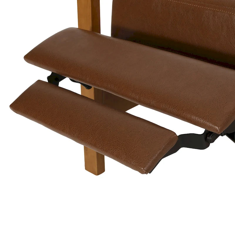 Mid-Century Modern Push-Back Recliner Chair, Channel Stitch, Rubberwood Frame