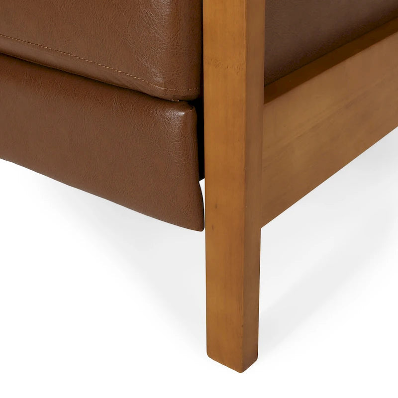 Mid-Century Modern Push-Back Recliner Chair, Channel Stitch, Rubberwood Frame
