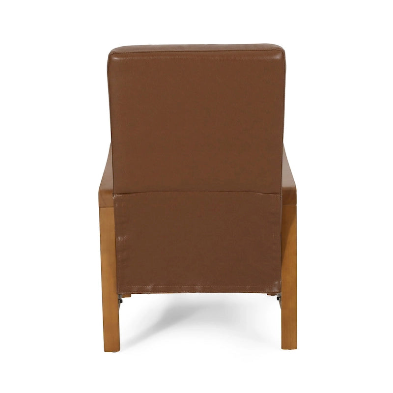 Mid-Century Modern Push-Back Recliner Chair, Channel Stitch, Rubberwood Frame