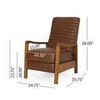 Mid-Century Modern Push-Back Recliner Chair, Channel Stitch, Rubberwood Frame