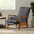 Mid-Century Modern Push-Back Recliner Chair, Channel Stitch, Rubberwood Frame