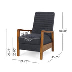Mid-Century Modern Push-Back Recliner Chair, Channel Stitch, Rubberwood Frame