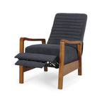Mid-Century Modern Push-Back Recliner Chair, Channel Stitch, Rubberwood Frame