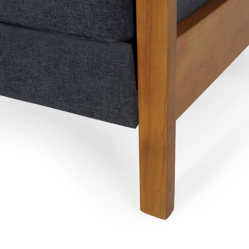 Mid-Century Modern Push-Back Recliner Chair, Channel Stitch, Rubberwood Frame