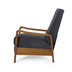 Mid-Century Modern Push-Back Recliner Chair, Channel Stitch, Rubberwood Frame