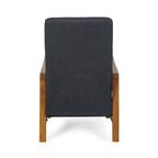 Mid-Century Modern Push-Back Recliner Chair, Channel Stitch, Rubberwood Frame