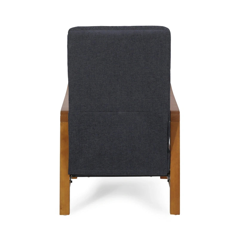 Mid-Century Modern Push-Back Recliner Chair, Channel Stitch, Rubberwood Frame