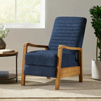Mid-Century Modern Push-Back Recliner Chair, Channel Stitch, Rubberwood Frame