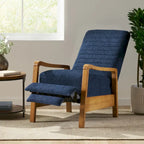 Mid-Century Modern Push-Back Recliner Chair, Channel Stitch, Rubberwood Frame
