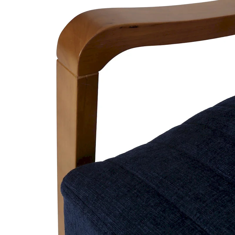Mid-Century Modern Push-Back Recliner Chair, Channel Stitch, Rubberwood Frame