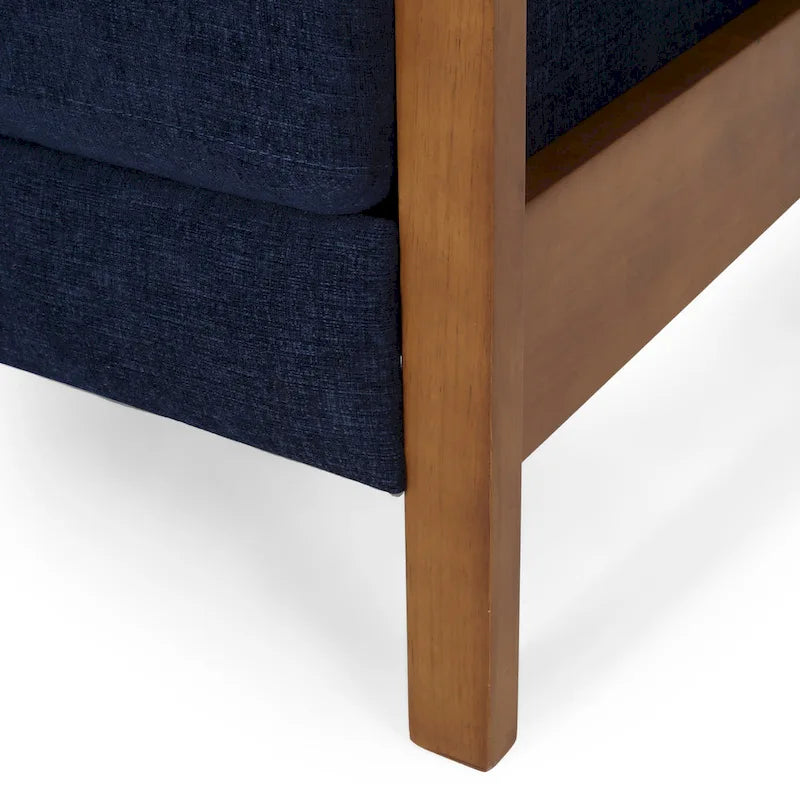 Mid-Century Modern Push-Back Recliner Chair, Channel Stitch, Rubberwood Frame