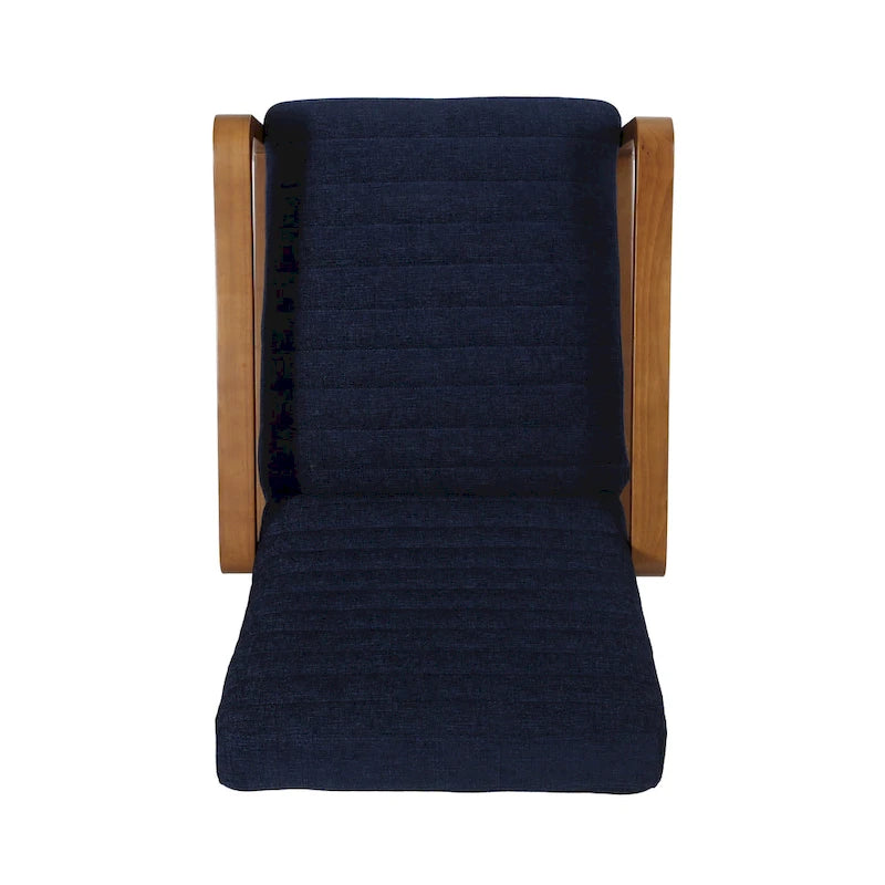Mid-Century Modern Push-Back Recliner Chair, Channel Stitch, Rubberwood Frame
