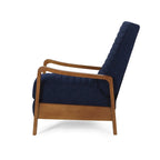 Mid-Century Modern Push-Back Recliner Chair, Channel Stitch, Rubberwood Frame