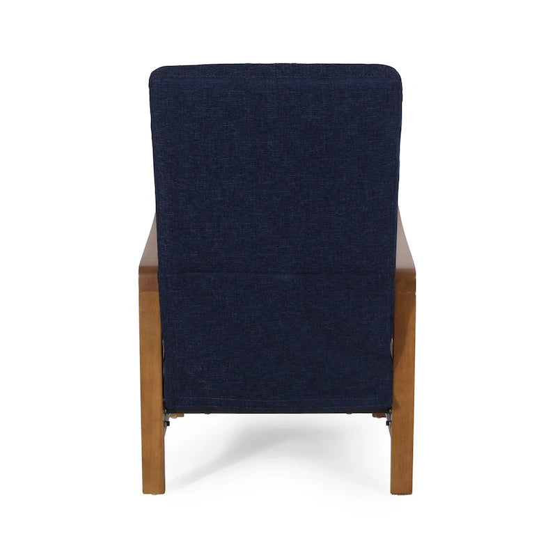 Mid-Century Modern Push-Back Recliner Chair, Channel Stitch, Rubberwood Frame