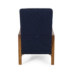 Mid-Century Modern Push-Back Recliner Chair, Channel Stitch, Rubberwood Frame