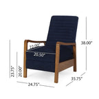 Mid-Century Modern Push-Back Recliner Chair, Channel Stitch, Rubberwood Frame