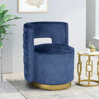 Modern Glam Round Open Back Velvet Swivel Club Chair with Copper Base