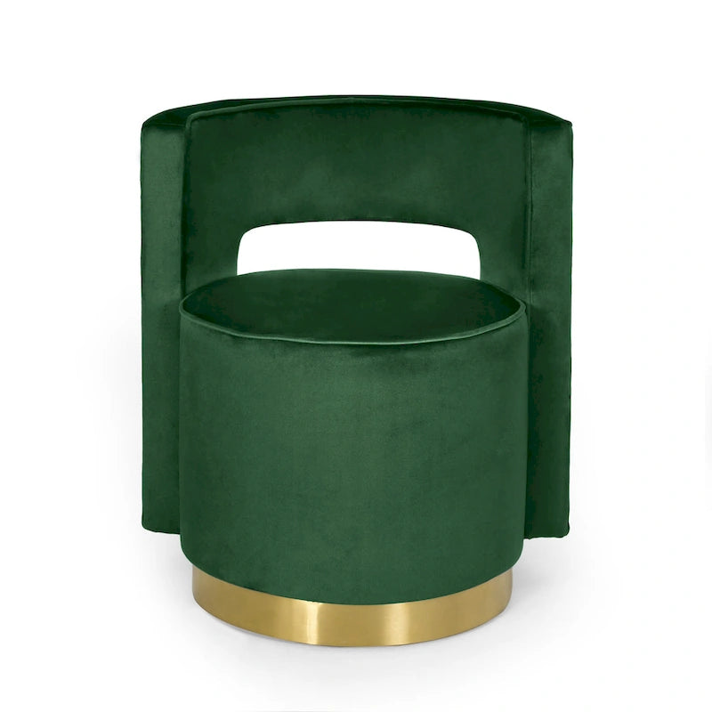 Modern Glam Round Open Back Velvet Swivel Club Chair with Copper Base