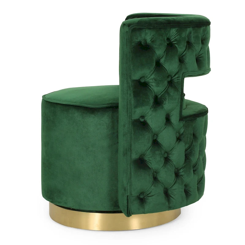 Modern Glam Round Open Back Velvet Swivel Club Chair with Copper Base