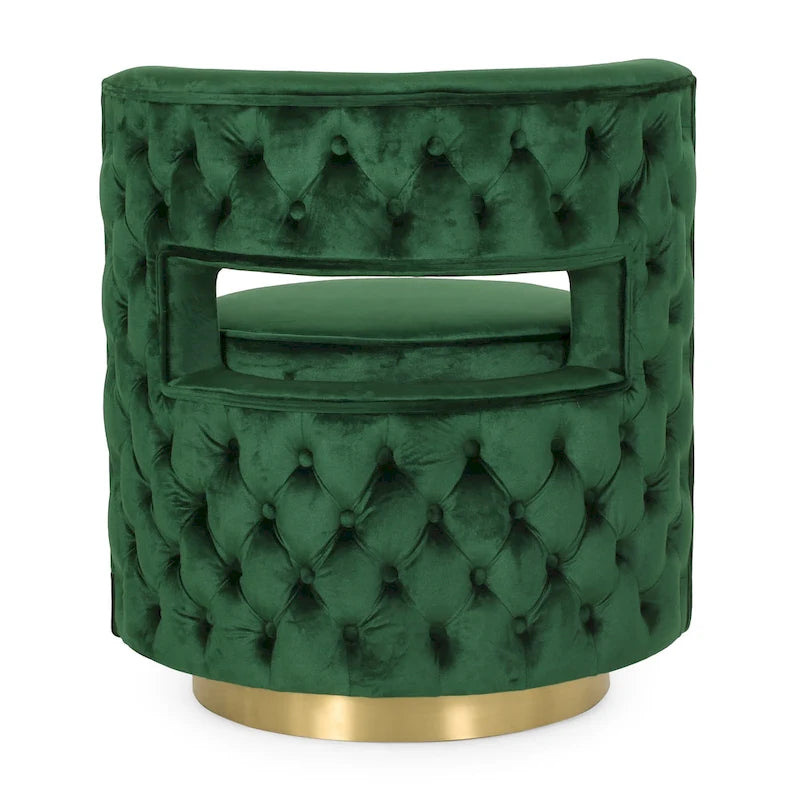 Modern Glam Round Open Back Velvet Swivel Club Chair with Copper Base