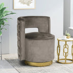 Modern Glam Round Open Back Velvet Swivel Club Chair with Copper Base