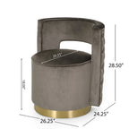 Modern Glam Round Open Back Velvet Swivel Club Chair with Copper Base