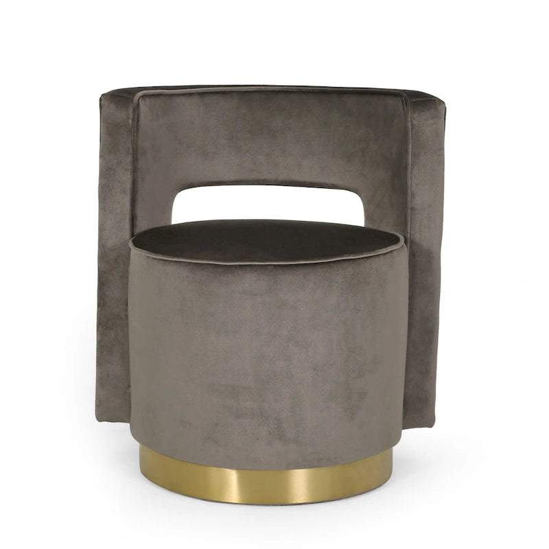 Modern Glam Round Open Back Velvet Swivel Club Chair with Copper Base