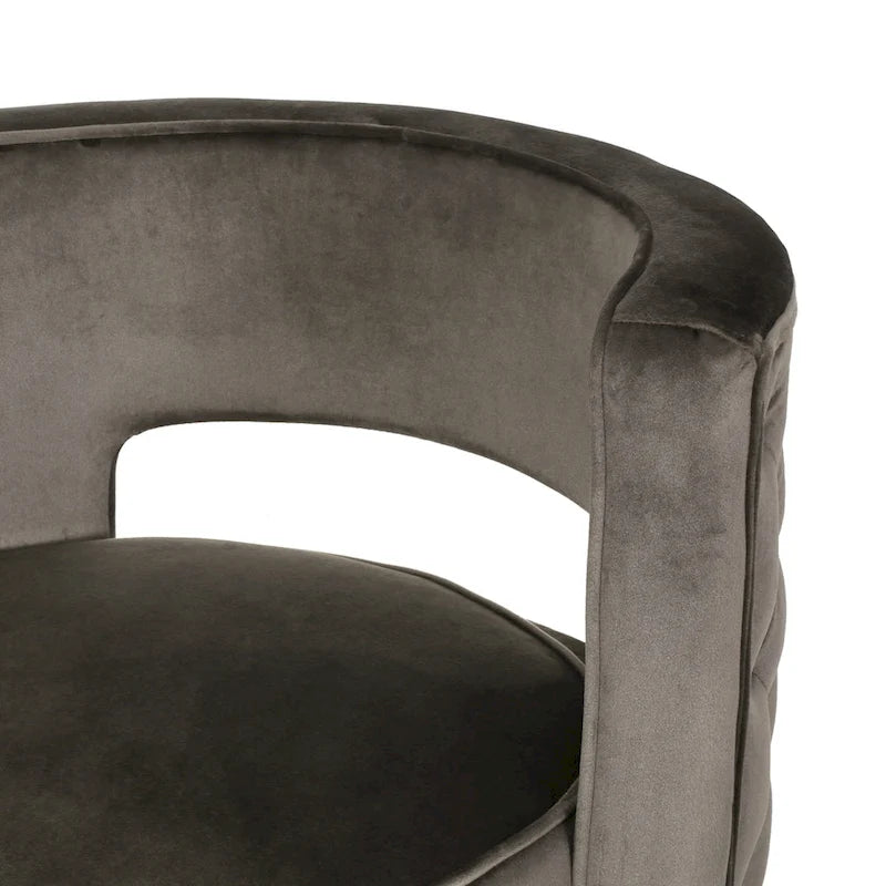 Modern Glam Round Open Back Velvet Swivel Club Chair with Copper Base