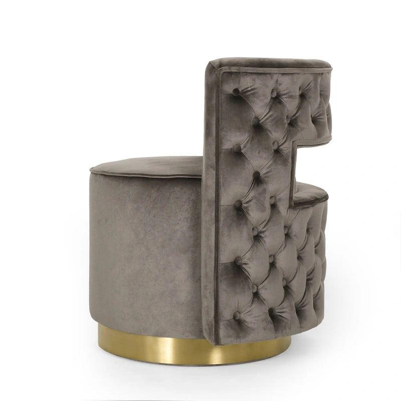 Modern Glam Round Open Back Velvet Swivel Club Chair with Copper Base