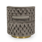Modern Glam Round Open Back Velvet Swivel Club Chair with Copper Base