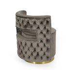 Modern Glam Round Open Back Velvet Swivel Club Chair with Copper Base