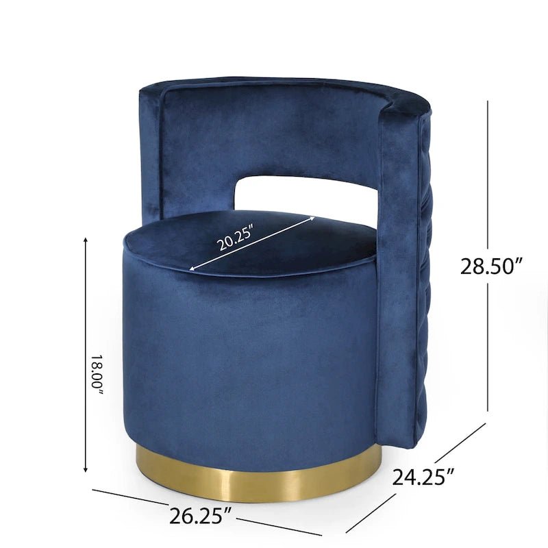 Modern Glam Round Open Back Velvet Swivel Club Chair with Copper Base