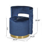 Modern Glam Round Open Back Velvet Swivel Club Chair with Copper Base