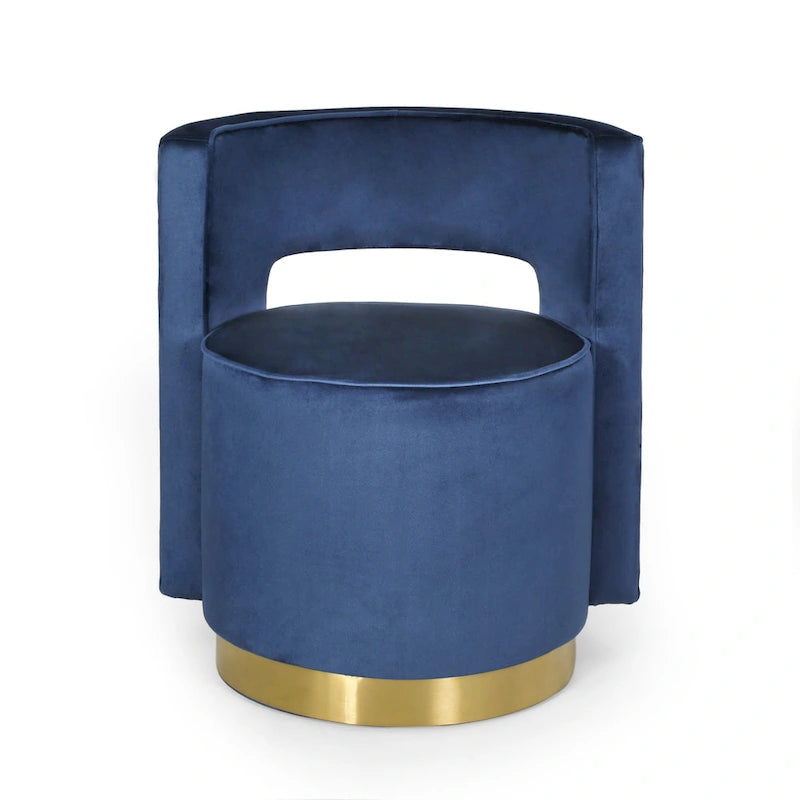 Modern Glam Round Open Back Velvet Swivel Club Chair with Copper Base
