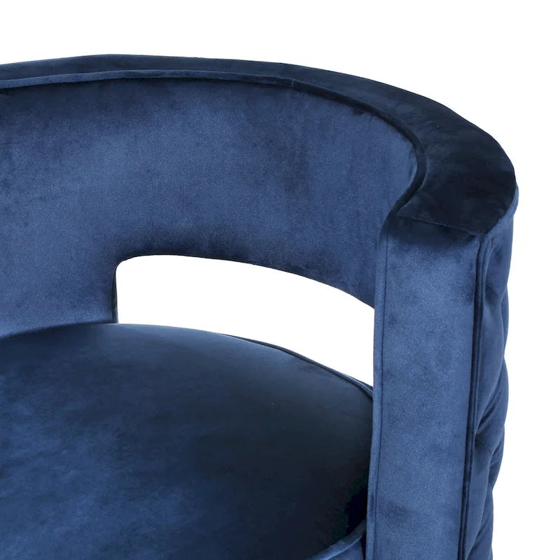 Modern Glam Round Open Back Velvet Swivel Club Chair with Copper Base