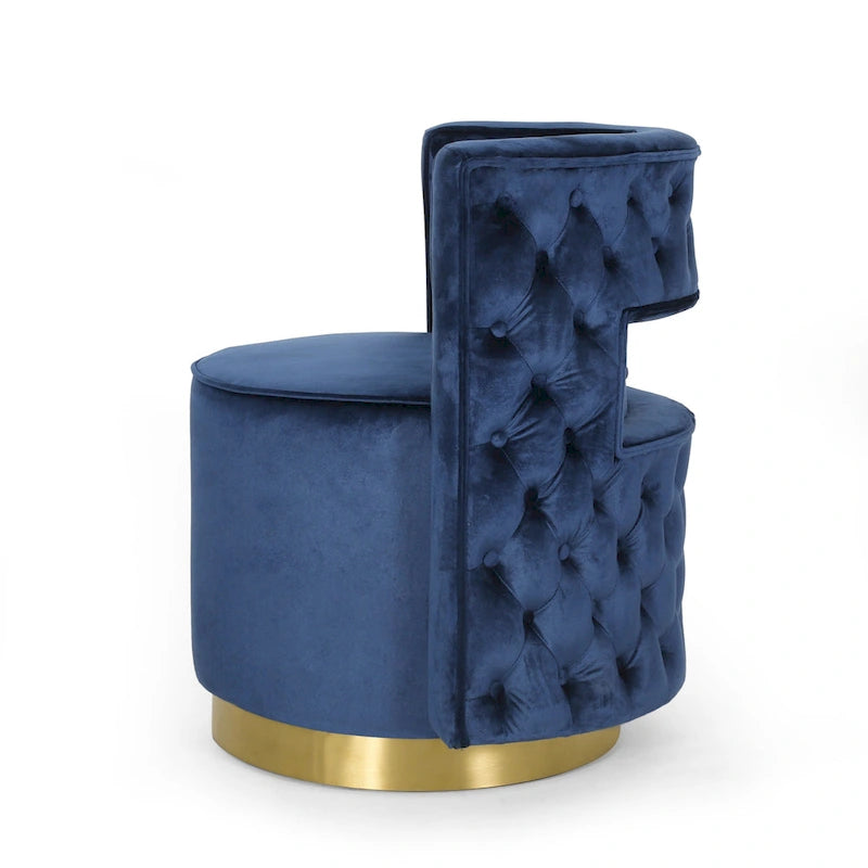 Modern Glam Round Open Back Velvet Swivel Club Chair with Copper Base