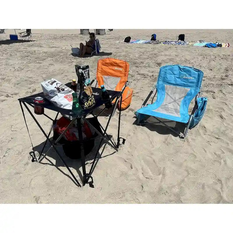 Portable Folding Camping Table, Double Deck, 4 Cup Holders & Carry Bag, Picnic & Beach