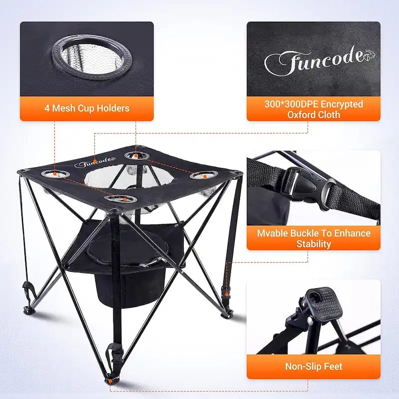 Portable Folding Camping Table, Double Deck, 4 Cup Holders & Carry Bag, Picnic & Beach