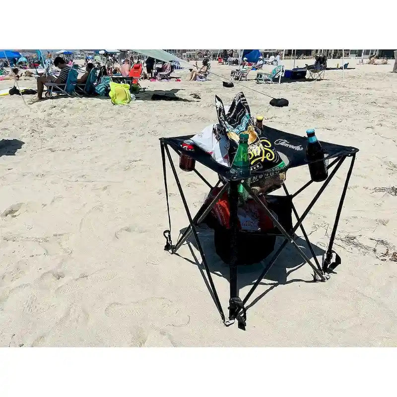 Portable Folding Camping Table, Double Deck, 4 Cup Holders & Carry Bag, Picnic & Beach