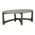 Oval Cocktail Table, Eucalyptus & Birch, Concrete Composite Top, Wire Brush Finish