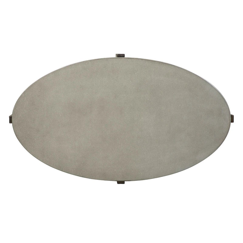 Oval Cocktail Table, Eucalyptus & Birch, Concrete Composite Top, Wire Brush Finish