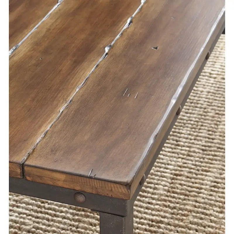 Industrial Chairside End Table, Distressed Pine Top & Iron Base, 24"H x 24"W