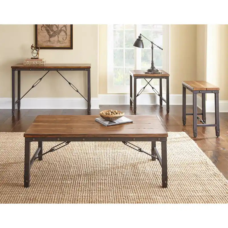 Industrial Chairside End Table, Distressed Pine Top & Iron Base, 24"H x 24"W