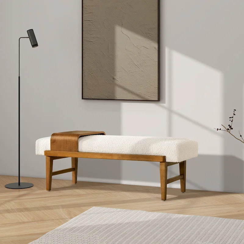 52" Boucle Faux Sherpa Upholstered Telephone Bench with Sliding Shelf